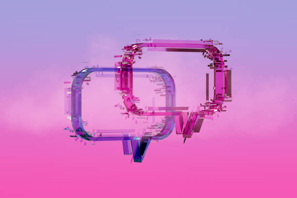Speech bubble with particles on color gradient background. Digitally generated image.